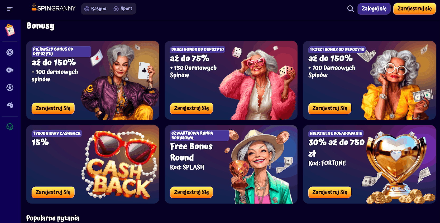 Interfejs kasyna SpinGranny Casino