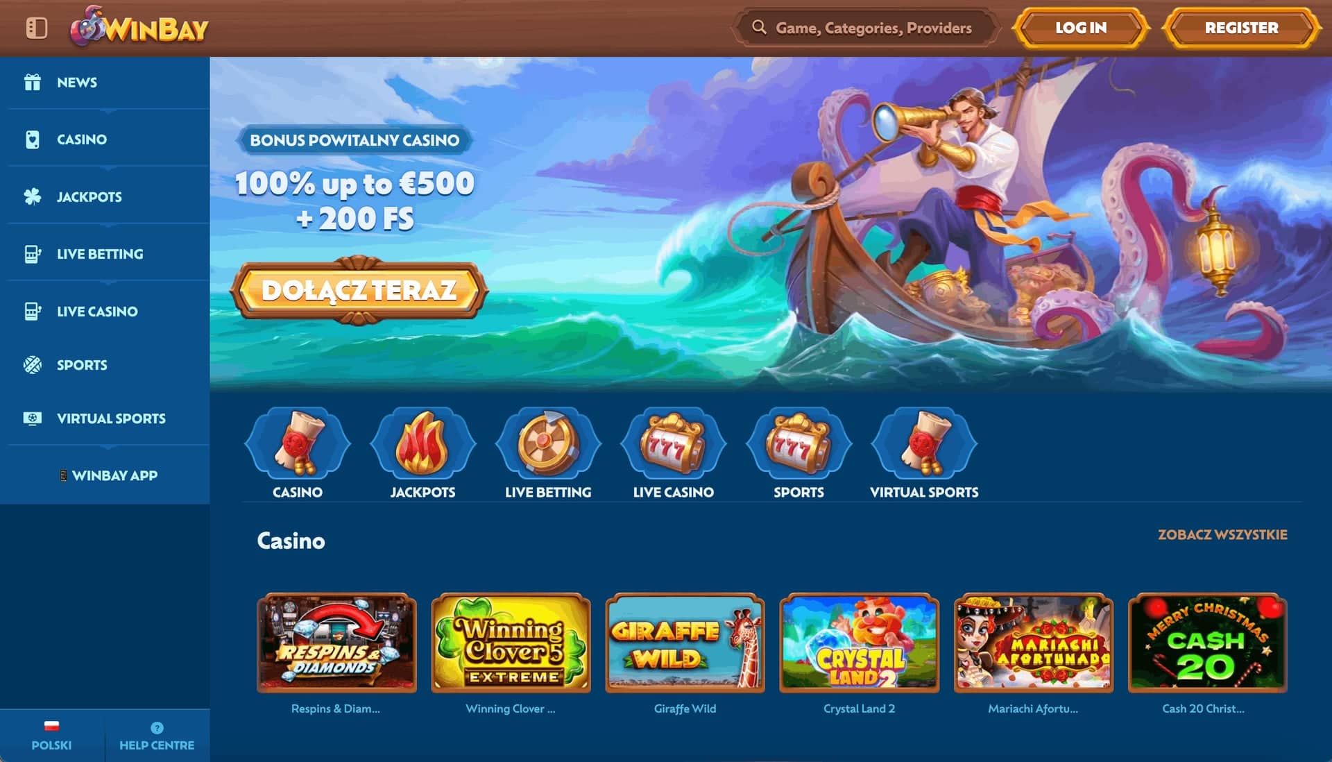 Interfejs kasyna Winbay Casino